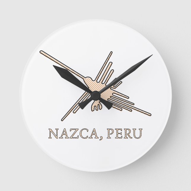 Reloj Redondo Mediano Nazca Hummingbird Geoglyph Newsprint (Anverso)