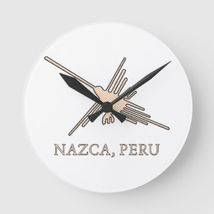 Reloj Redondo Mediano Nazca Hummingbird Geoglyph Newsprint