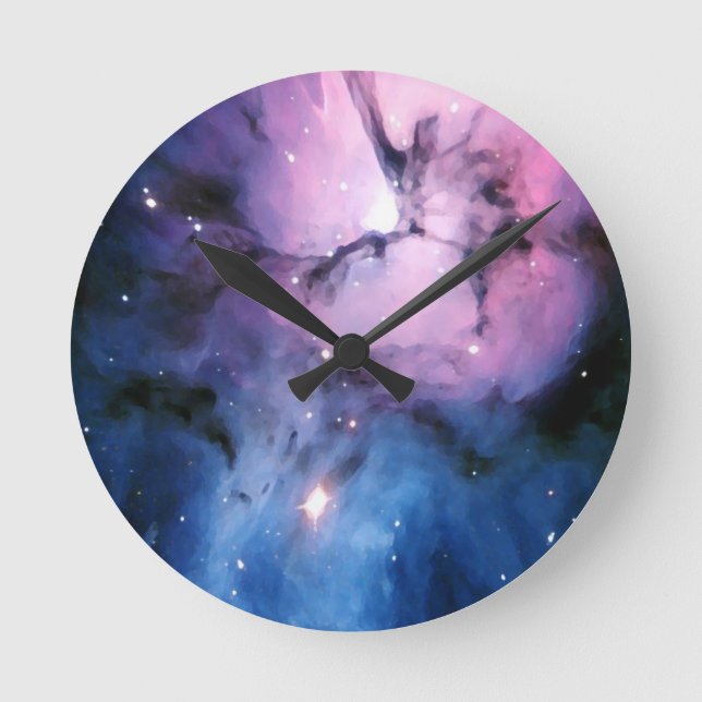 Reloj Redondo Mediano Nebulosa morada y azul (Anverso)