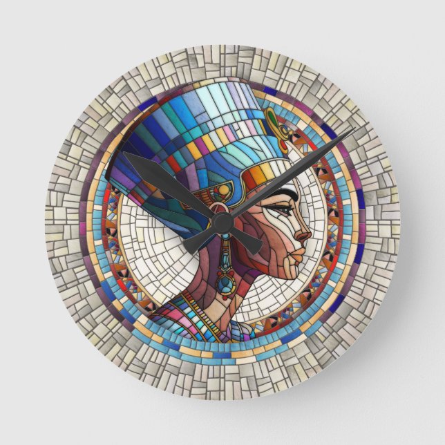 Reloj Redondo Mediano Nefertiti egipcio - Arte Mosaico (Anverso)