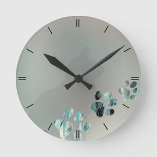 Reloj Redondo Mediano Negro azul claro de la pata del gato