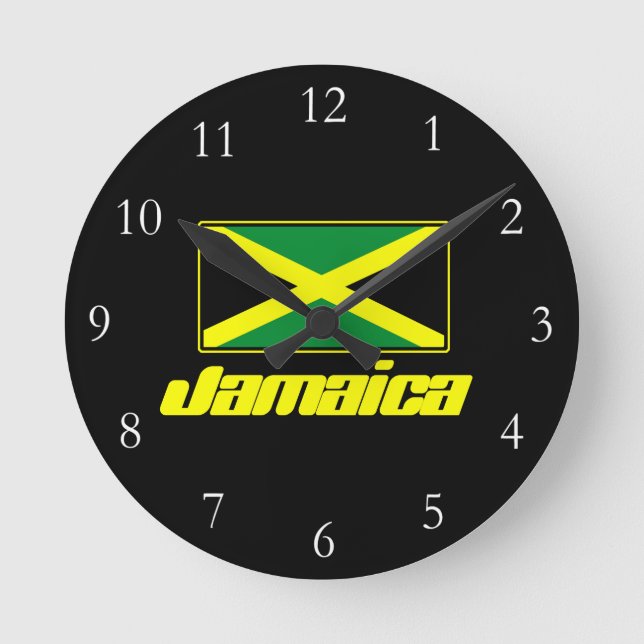 Reloj Redondo Mediano Negro con la bandera de Jamaica (Anverso)