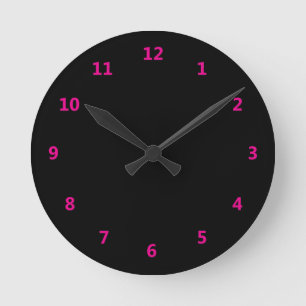 Reloj Redondo Mediano Negro con Números Rosas
