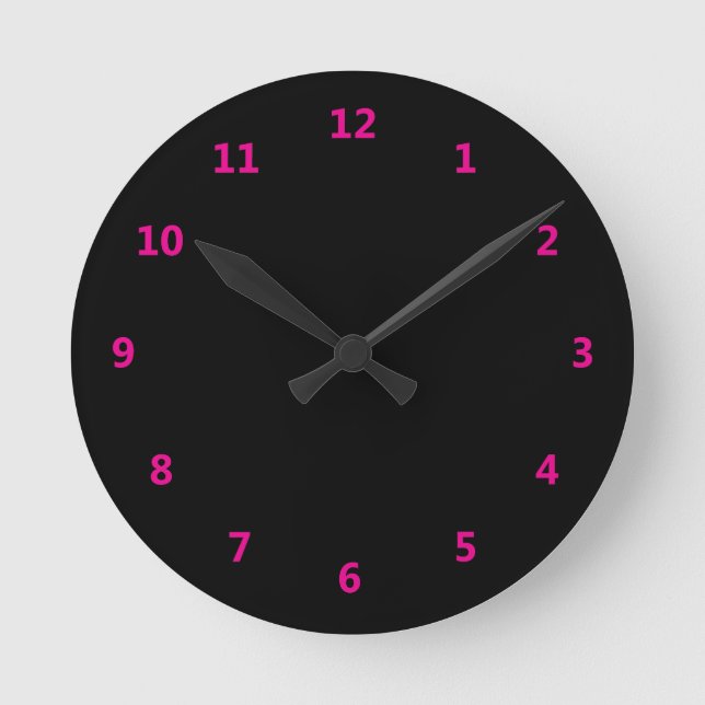 Reloj Redondo Mediano Negro con Números Rosas (Anverso)