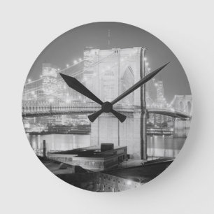 Reloj Redondo Mediano Negro y blanco del puente de Brooklyn