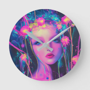 Reloj Redondo Mediano Neon Alien Goddess