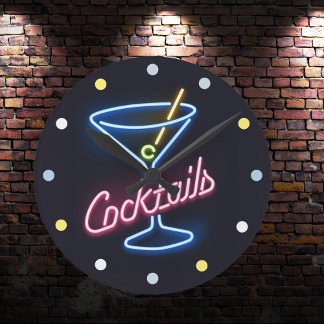 Reloj Redondo Mediano Neon Cocktails Home Bar Decor Den Wall Clock