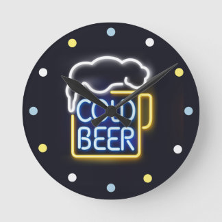Reloj Redondo Mediano Neon Cold Beer Mancave Bar Den Wall Clock