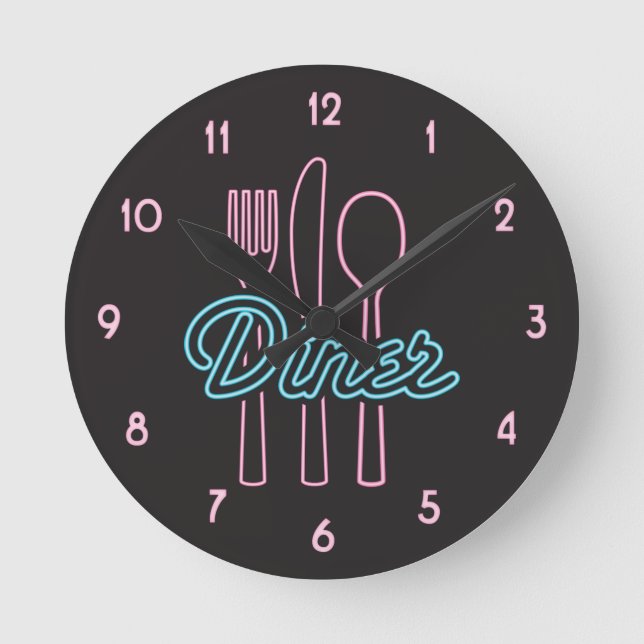 Reloj Redondo Mediano Neon Diner Pink (Neon Diner) de los años 50, plata (Anverso)