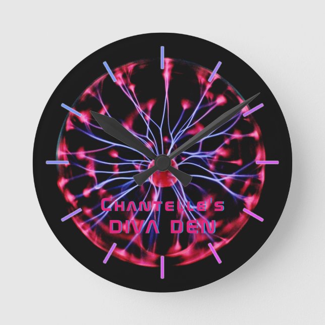 Reloj Redondo Mediano NEON DIVA DEN - Bolas de plasma personalizadas (Anverso)