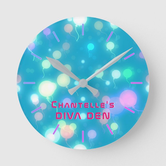 Reloj Redondo Mediano NEON DIVA DEN - Chicas de luces azules personaliza (Anverso)