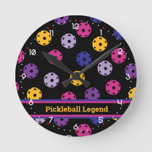 Reloj Redondo Mediano Neon en baloncesto negro, texto personalizado