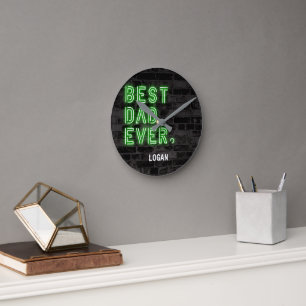 Reloj Redondo Mediano Neon moderno mejor papá jamás personalizado