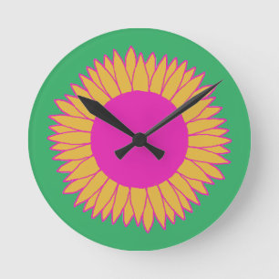 Reloj Redondo Mediano Neon Pink y Naranja sobre el Girasol Verde