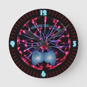 Reloj Redondo Mediano Neon Plasma Chica Gamer Gaming Personalizado
