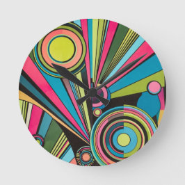 Reloj Redondo Mediano Neon Pop Art Deco: Electric Geometric Radio Waves