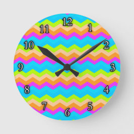 Reloj Redondo Mediano Neon Rainbow Zigzag