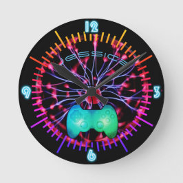 Reloj Redondo Mediano NEON Wall Clock Chica Gamers Plasma Ball