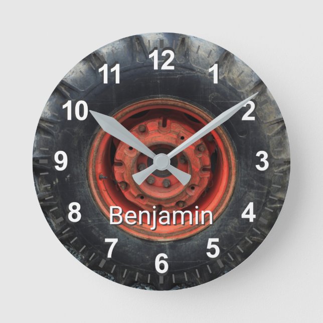 Reloj Redondo Mediano Neumático del tractor antiguo (Anverso)