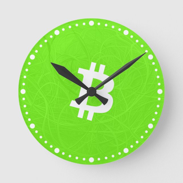 Reloj Redondo Mediano Neurona Verde de Bitcoin (Anverso)