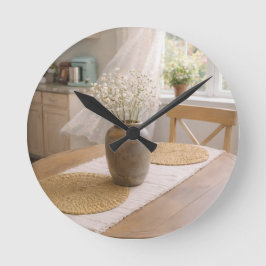 Reloj Redondo Mediano Neutral Farmhouse Wildflower Kitchen Wall Clock