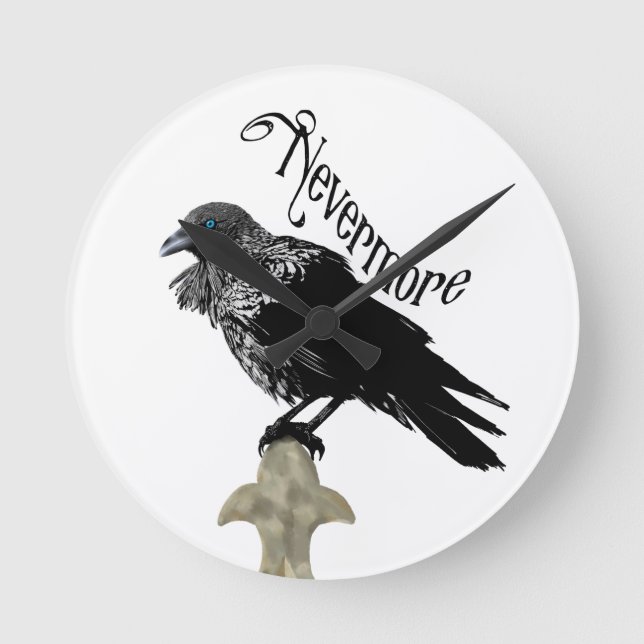 Reloj Redondo Mediano Nevermore Raven (Anverso)