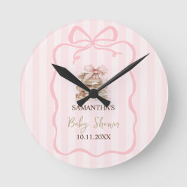 Reloj Redondo Mediano New Chapter Pink Bow Stripes Baby Shower