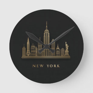 Reloj Redondo Mediano New York City Skyline Gold Line Art