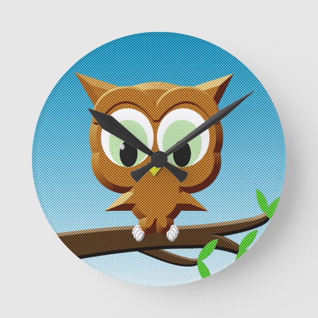 Reloj Redondo Mediano Newsprint Cartoon Owl (Anverso)