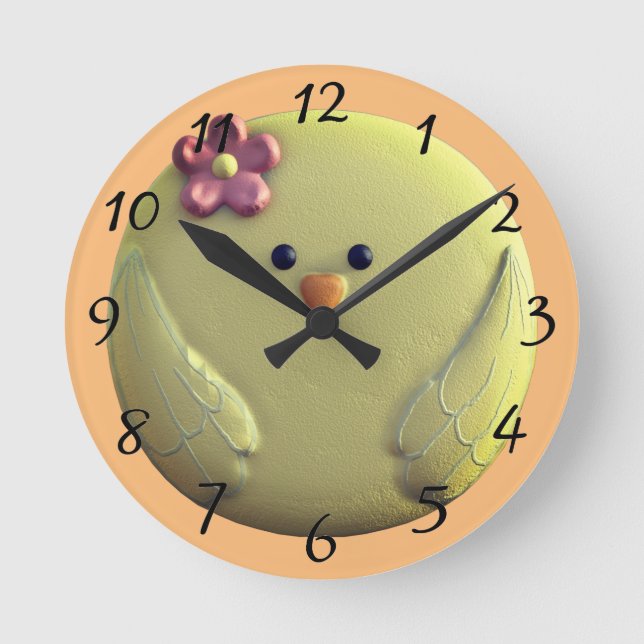 Reloj Redondo Mediano Niña bebé adorable amarillo y rosa (Anverso)
