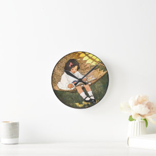 Reloj Redondo Mediano Niña leyendo en una hamaca