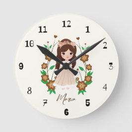 Reloj Redondo Mediano Niña pequeña con flores
