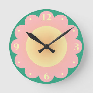 Reloj Redondo Mediano Niñas Flores de Dibujos Animados Rosa Amarillo Lin