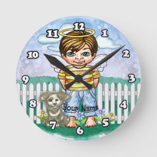 Reloj Redondo Mediano Niño Ángel y Perro