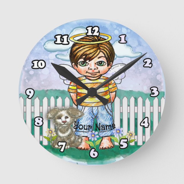 Reloj Redondo Mediano Niño Ángel y Perro  (Anverso)