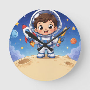 Reloj Redondo Mediano Niño Astronauta Listo para Explorar