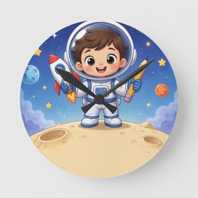 Reloj Redondo Mediano Niño Astronauta Listo para Explorar (Anverso)