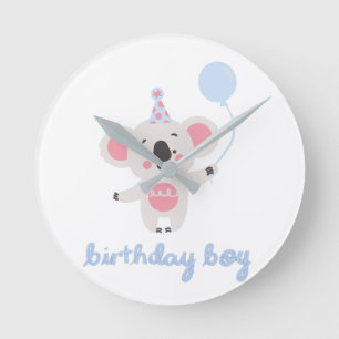 Reloj Redondo Mediano Niño De Cumpleaños Teddy Oso Con Un Globo