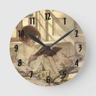 Reloj Redondo Mediano Niño ventilado leyendo un libro, Jessie Willcox Sm