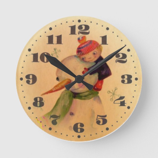 Reloj Redondo Mediano Niño y hombre de nieve (Anverso)