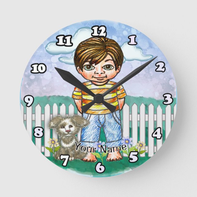 Reloj Redondo Mediano Niño y Perro  (Anverso)