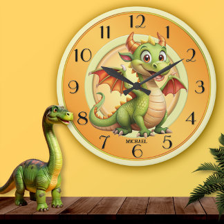 Reloj Redondo Mediano Niños con fantasías mágicas de Dragón Cute