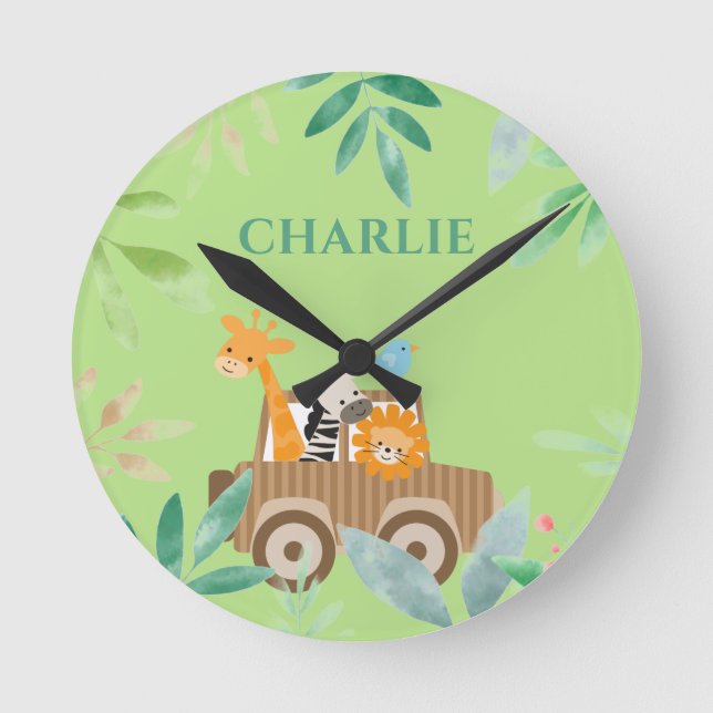 Reloj Redondo Mediano Niños Cute Safari Animales salvajes Niños de guard (Anverso)