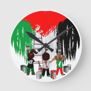 Reloj Redondo Mediano Niños de Gaza pintando la bandera de Palestina 