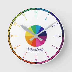 Reloj Redondo Mediano Niños educacionales simples con arcoiris y persona