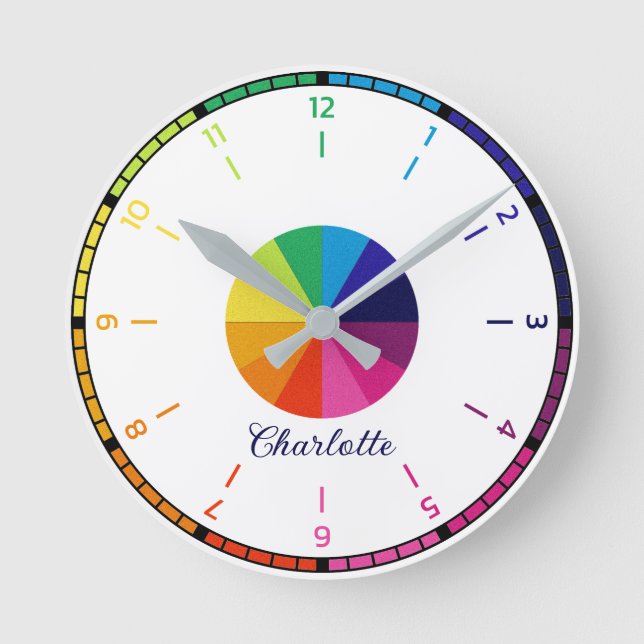 Reloj Redondo Mediano Niños educacionales simples con arcoiris y persona (Anverso)