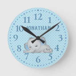Reloj Redondo Mediano Niños Elefante Bebé Personalizado Azul Lindo
