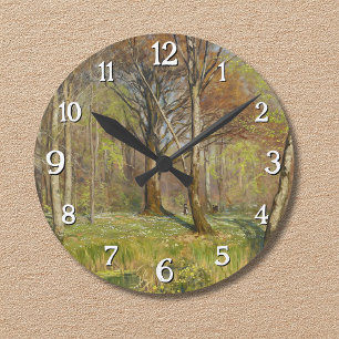 Reloj Redondo Mediano Niños en el bosque de primavera H.A. Brendekilde