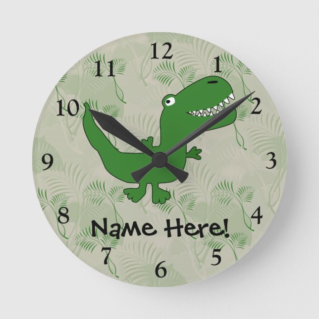 Reloj Redondo Mediano Niños Personalizados de dinosaurios T-Rex Tyrannos (Anverso)
