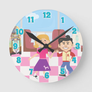 Reloj Redondo Mediano Niños retro Personalizado ventilado Art Diner Par
